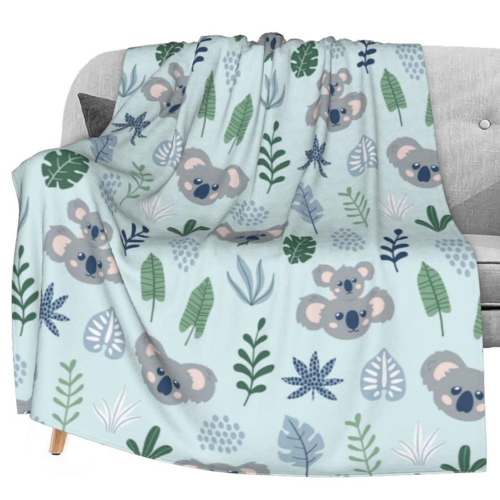 Cute Koala Animal Pattern Blanket Soft Flannel Comfortable Lightweight Suitable for Children Sofa Bedroom Living Room