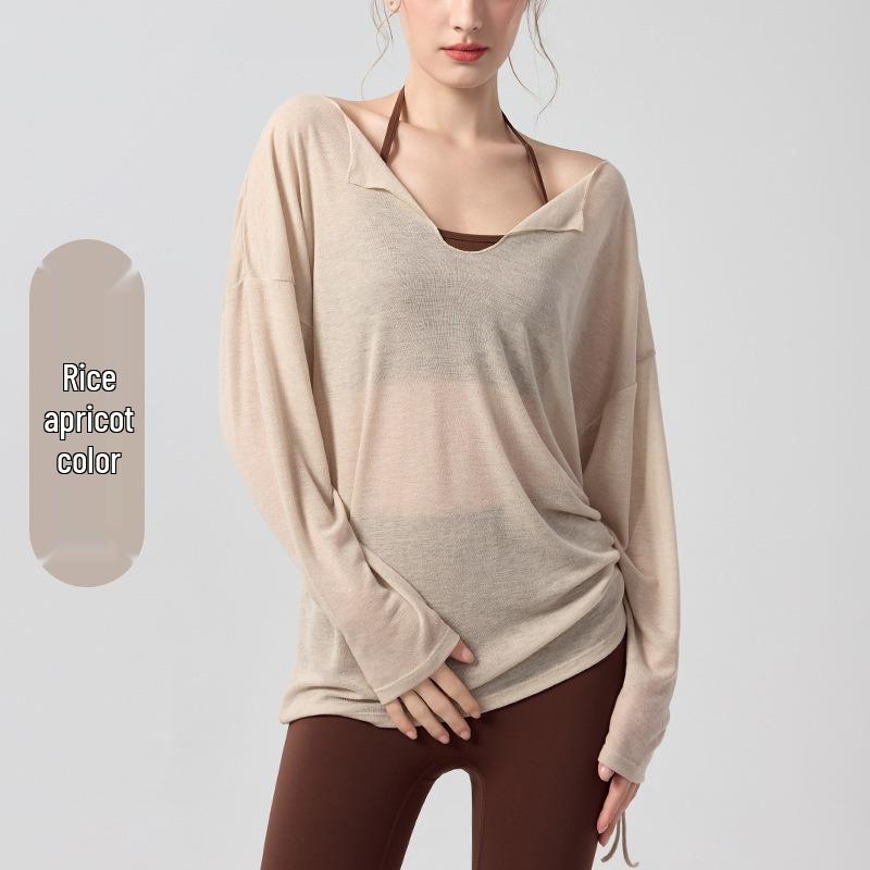 

Women s Korean Style Long Sleeve V-neck Yoga Top - Loose, Breathable, Casual Sportswear L
