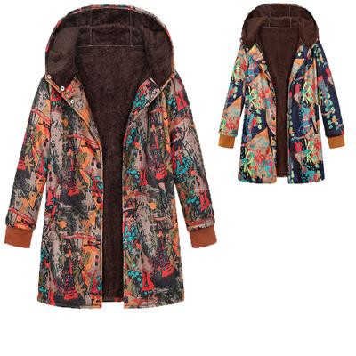 Chaqueta con capucha y estampado de flores para mujer, abrigos de gran tamaño vintage, chaqueta acolchada, parkas para mujer, otoño e invierno, color cálido