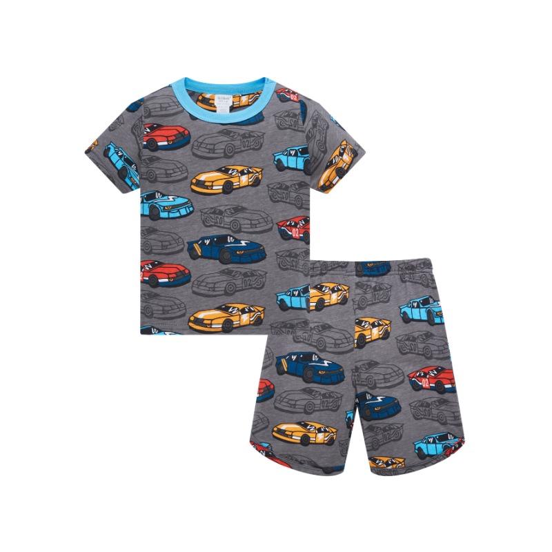 Summer Car Full Print Pajamas Set for Boys Short Sleeve Shorts 100% Cotton Soft Breathable Pjs Kids Sleepwear Age 1-8 Years 2PC