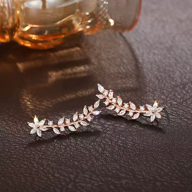 Fashion Rhinestone Flower Ear Hooks for Women Sweet Simple Design Earrings