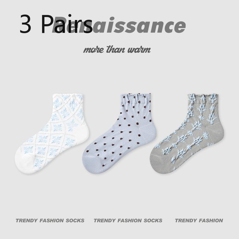 3 Pairs of Women's Summer Thin Geometric Design Breathable Stripe Low Top Socks