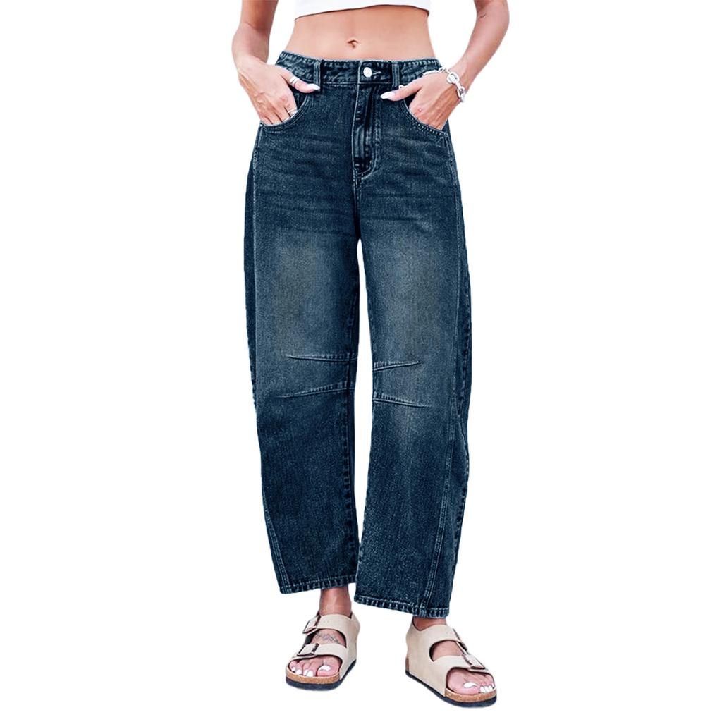 Women's High Waist Washed Women's Jeans Fashionable Versatile Straight Leg Pants