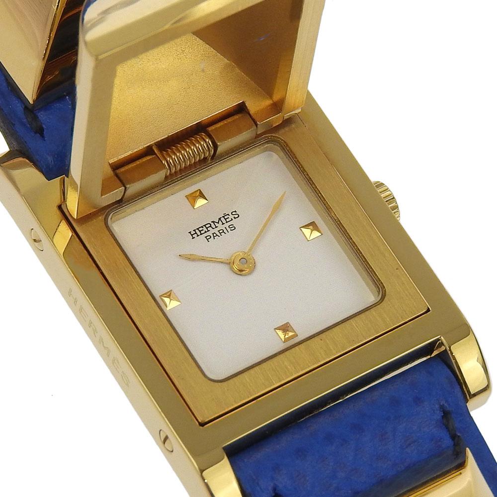 HERMES Medor Watches WhiteDial Plated Gold/Embossed Leather Quartz Analog display Women Used