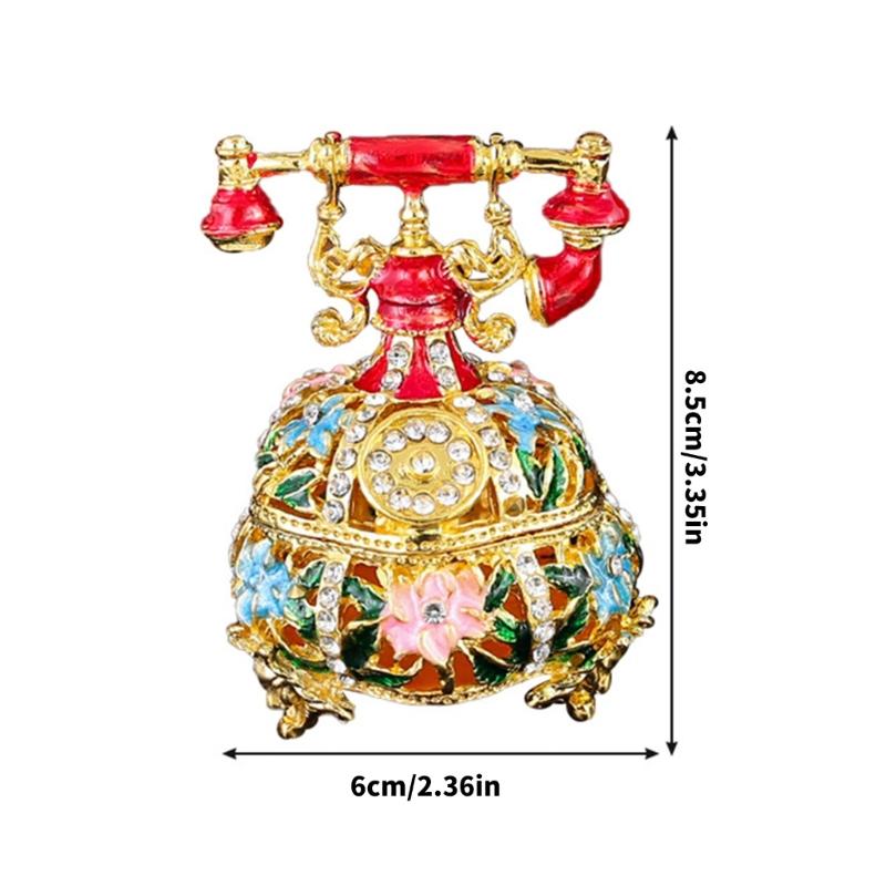 Exquisite Metal Trinket Box Telephone Shape Jewelry Case Small Accessory Storage Box for Displaying Delicate Accessories