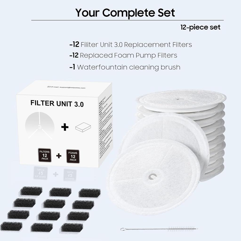 12 PCS Filter Unit 3.0 Pet Cat Kit Water Fountain Filters 2025 New Fit For E versweet Solo 2/Solo SE, E versweet 3 Pro/2S/3, Including Replacement
