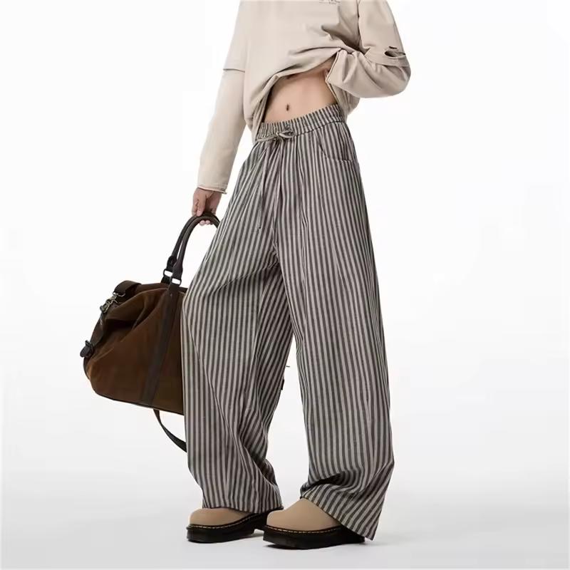 Women's Black Gothic Striped Long Pants Baggy Sweatpants Harajuku Y2k Emo Vintage Oversize Trousers Japanese Style Clothes