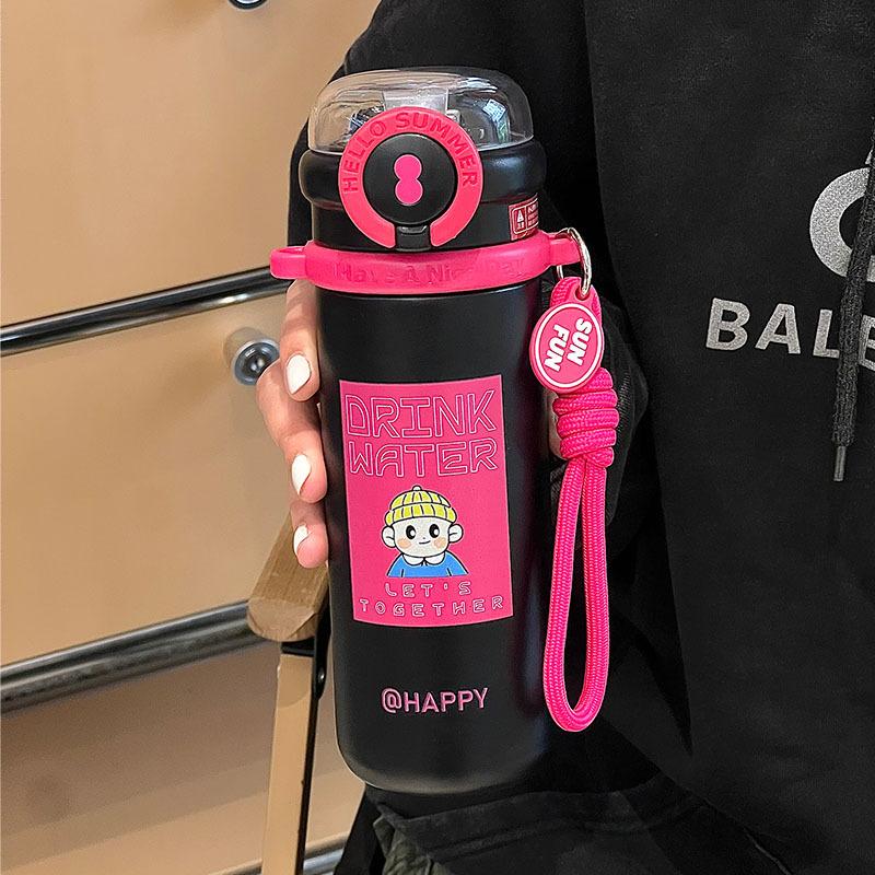 

Термокружка для девочек, стильная, с трубочкой, симпатичная детская кружка для воды, специальная бутылка для воды для школьников 480ml