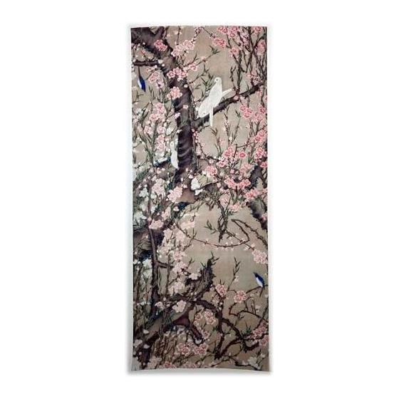 Ukiyo-e Tenugui Towel: Peach Blossoms and Small Birds by Ito Jakuchu