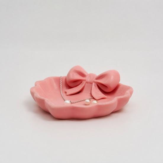 Embossed Pattern Jewelry Tray 3D Printed Bow Tray, Heart Shape Ring Dish, Entryway Table Trays, Hair Tie Organizer Decorative Trinket for Rings