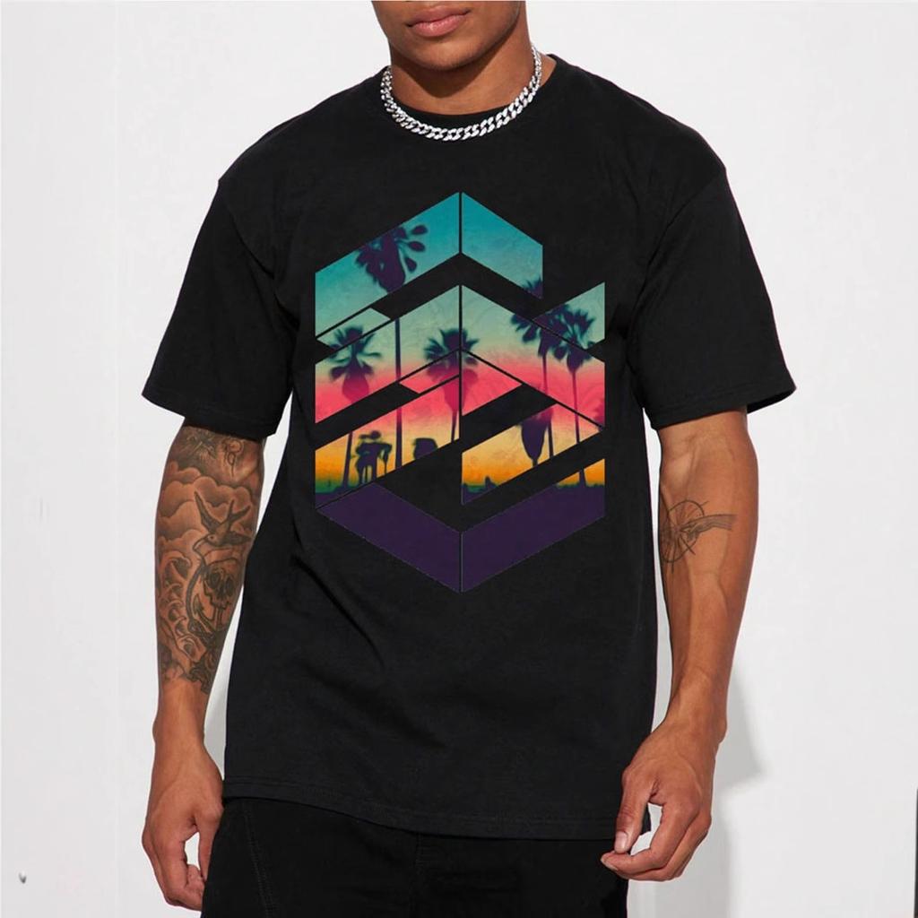 Herren Kurzarm T-Shirt mit geometrischem Landschaftsmusterdruck