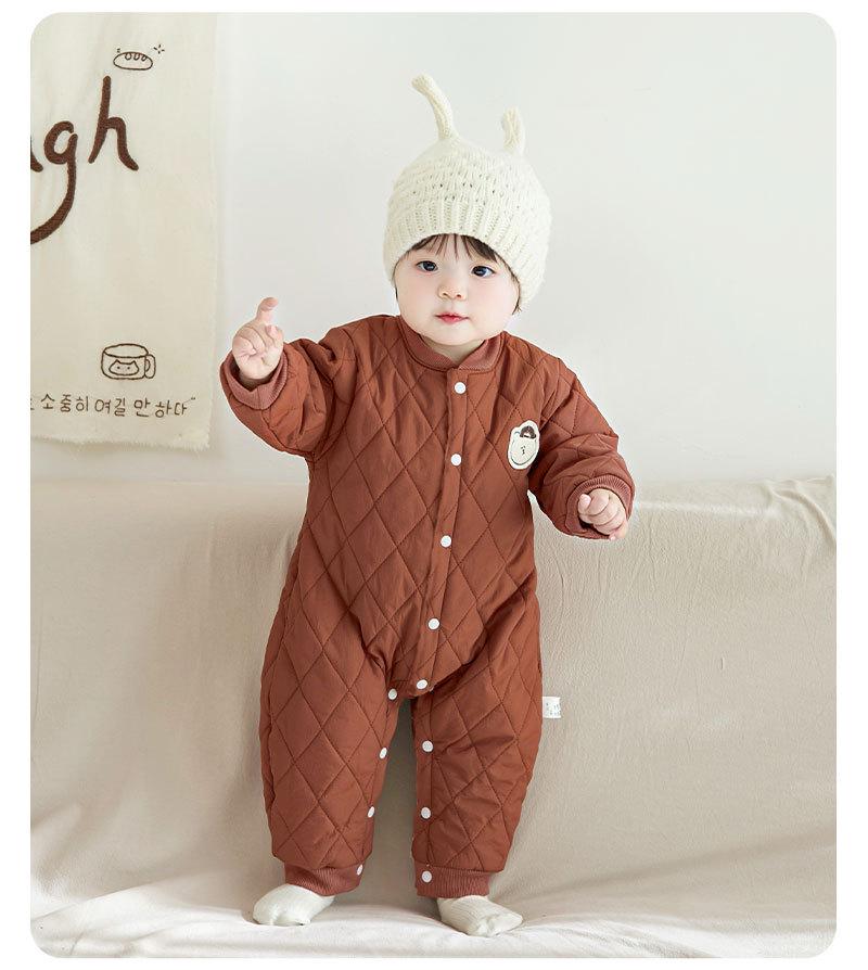 Quilted Cotton-Padded Snap-Front Baby Bodysuit for Boys & Girls - Warm Autumn/Winter Romper & Crawling Suit
