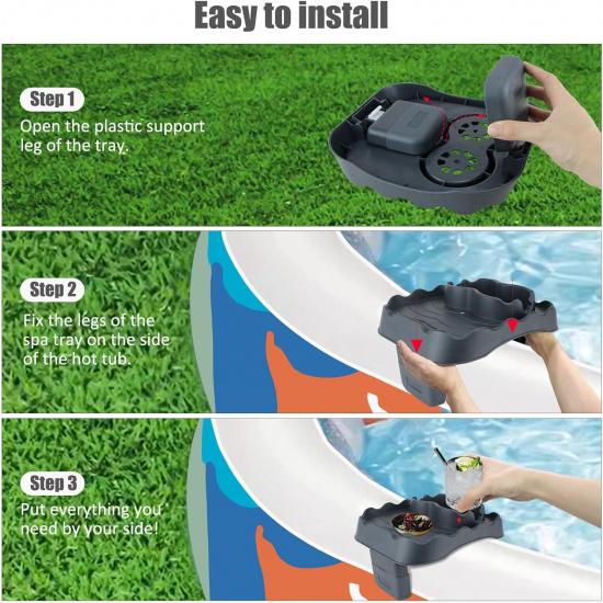 Hot Tub Table Tray,Adjustable Hot Tub Side Table,Nonslip Drink Caddy with 2 Cup Holders and Drain Holes Hot Tub Side Table for Swimming Pools SPA