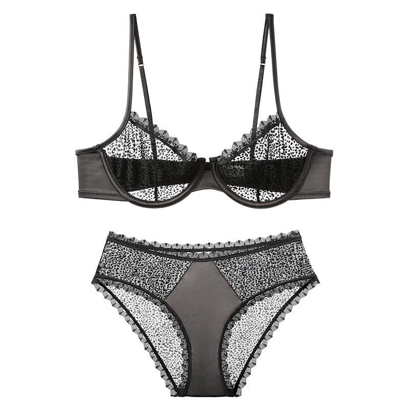 

Сексуальный ультратонкий сетчатый бюстгальтер с флокированным леопардовым принтом, перспективное искушение, женское нижнее белье, для большой груди, маленький топ, поддерживающий бюстгальтер XL чёрный