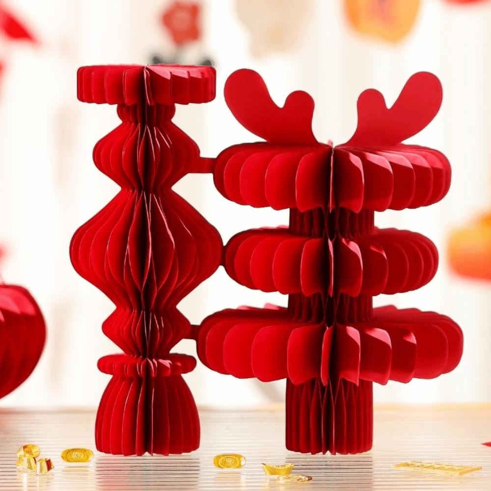 Paper New Year Decorations Red Honeycomb Paper Honeycomb Lantern 2026 Hanging Pendant Patio Decor
