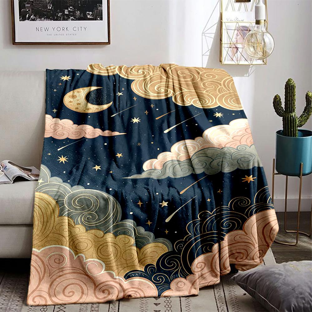 Whimsical Night Sky Cloud DesignFlannel blanket for bedroom, living room, sofa, and nap