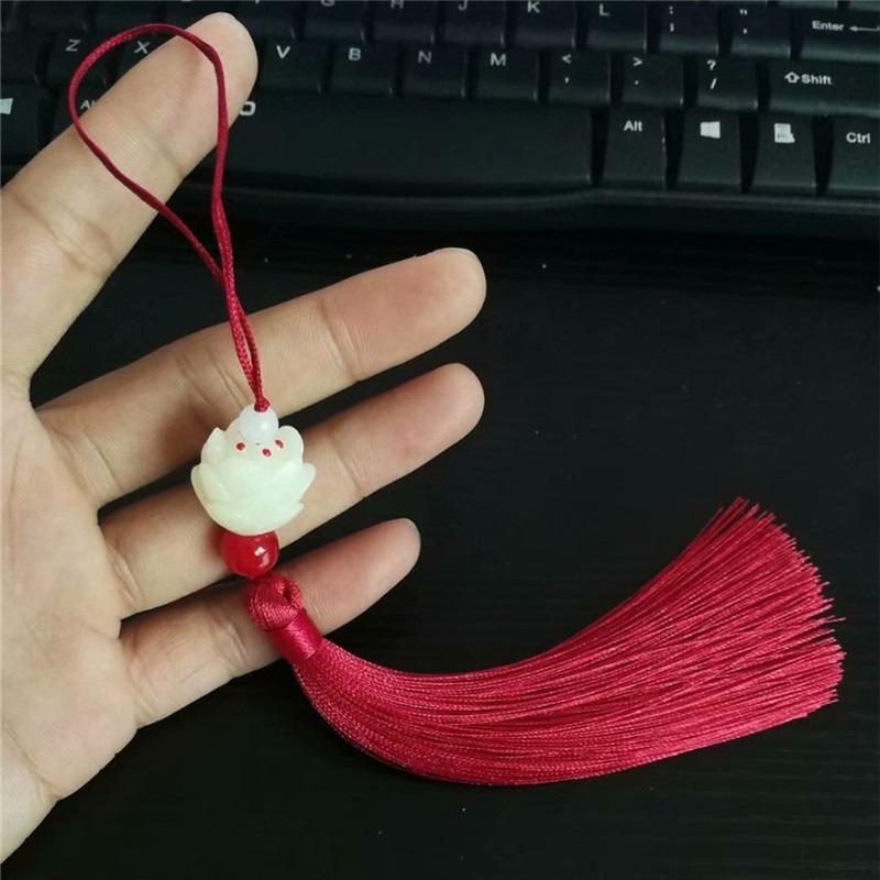 Imitation White Jade Lotus Tassel Pendant Chinese Knot Tassel Tassels Chinese Style Bookmark Fan Pendant Clothing Accessories