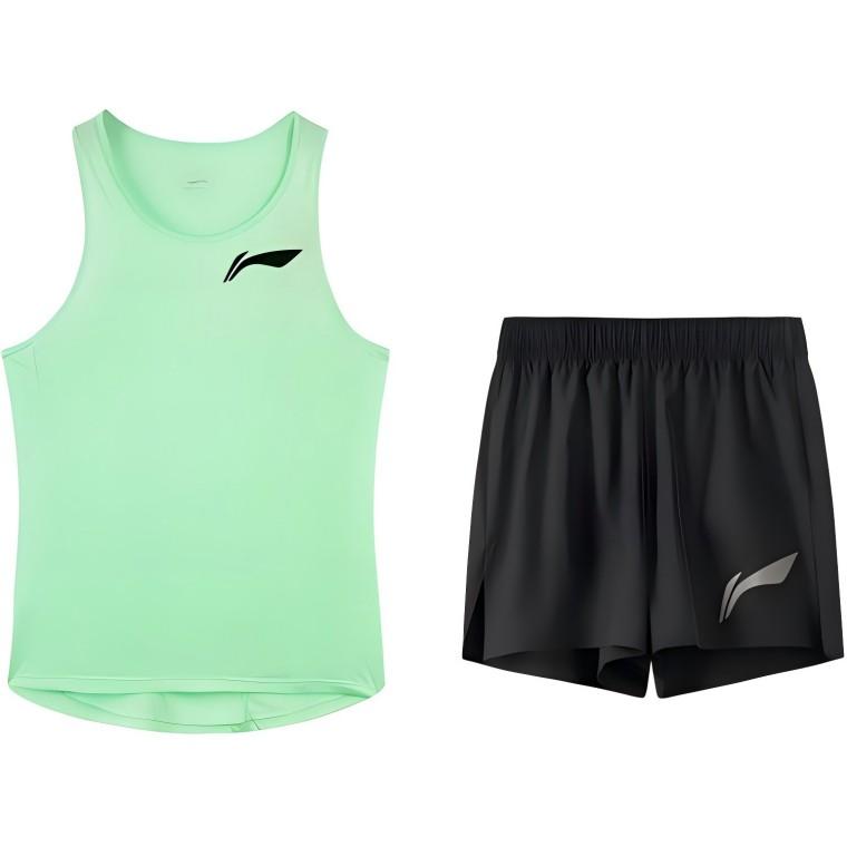 

Li-Ning Summer Quick-Dry Outdoor Running Leisure Sports Suit Unisex Sportswear Fluorescent-Water-Green Black YATV061-3 XXL