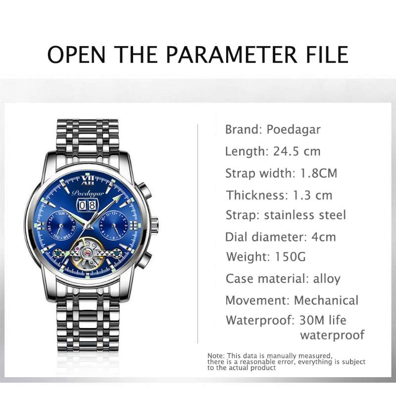 POEDAGAR Business Watch Men Luxury Fashion Stainless Steel Sport Watches Masculino