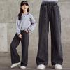 Bestickte Wide-Leg Jeans für Mädchen für Frühling & Herbst - Gerader & Lockerer Schnitt für Kleine & Ältere Mädchen