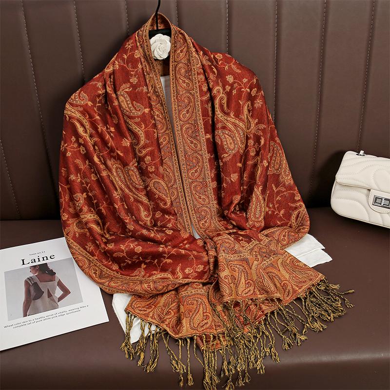 Luxury Tassel Blanket Design Thick Jacquard Pashmina Hijab Winter Warm Shawl Wrap Cashmere Scarf Women Neckerchief Poncho Stoles