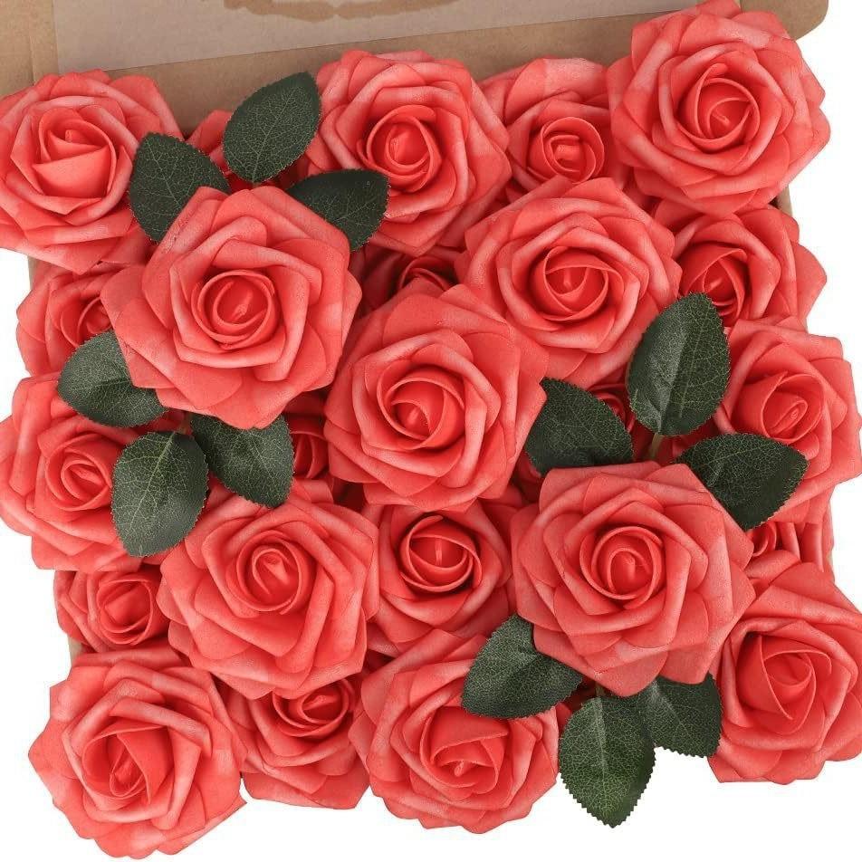 Pu European Gift Box With 8Cm Simulated Foam Roses And 50 Leaves In A Box, Home Floral Decoration