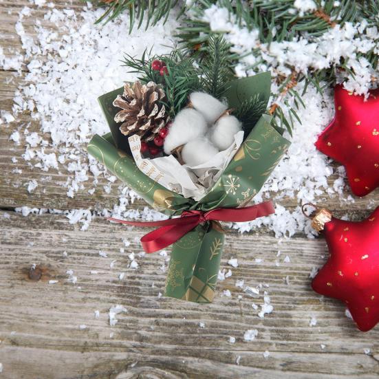 Mini vánoční kytice Umělé jehličí Borovice Šiška Bavlněná květina Ruční kytice Ornament Roztomilé stolní ozdoby Dekorace na vánoční stromeček