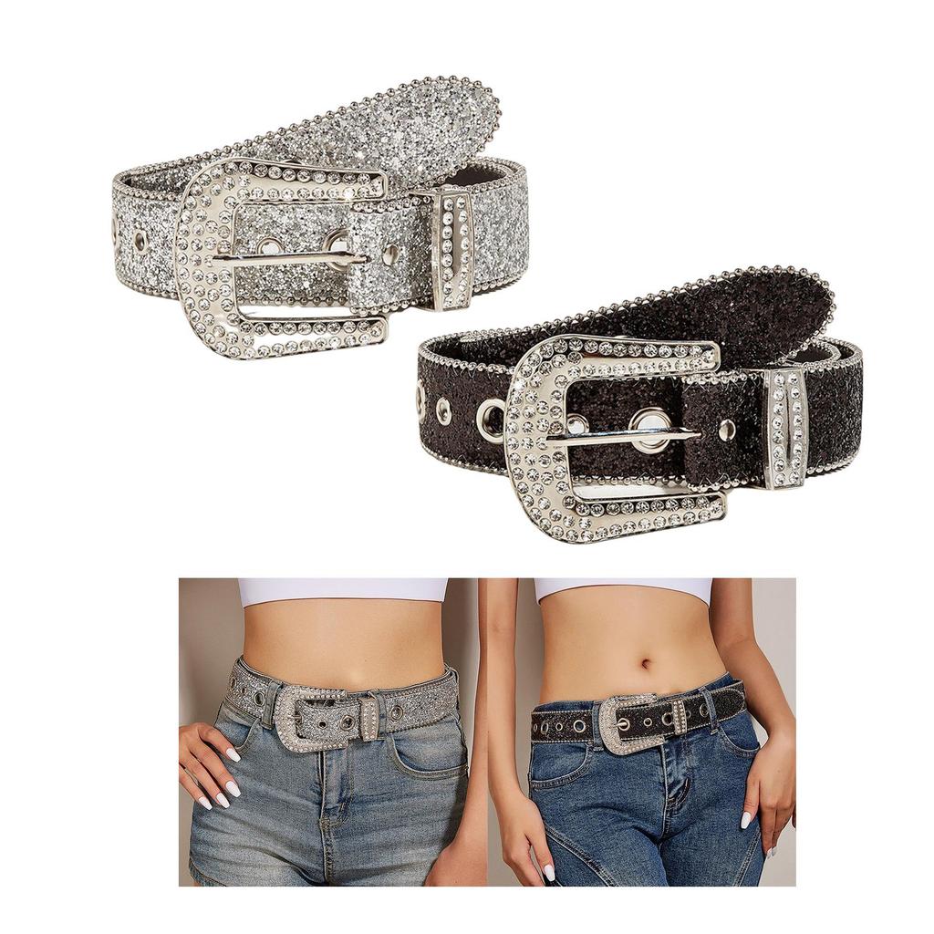Fashion Women Belt PU Leather Casual Shinning Rhinestone Jeans Decorative Cowgirl for