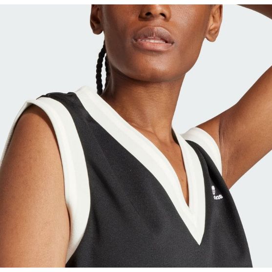 Adidas Originals Solid Color V-Neck Sports Casual Midi Sleeveless Dress Women Dresses Black IS5262