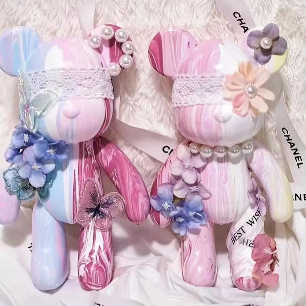 Wholesale 3Pcs DIY Paint White Embryo Fluid Plastic Hand Painting Violence Bear Toy Model Doll Building Block Bear Doll Gifts