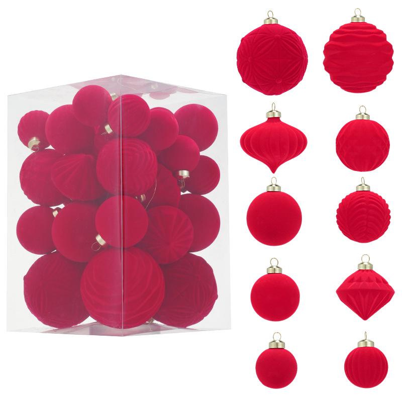 Irregular Shape Flocked Christmas Ball Ornaments - Holiday Tree Decoration Set