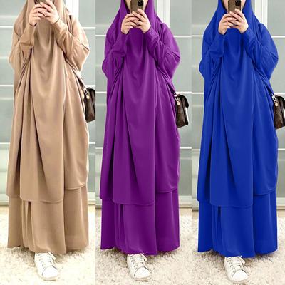 Loose Robe Muslim Dress Turkish Islamic Clothes Set Maxi Dresses For Women Solid Color Long-sleeved Clothing