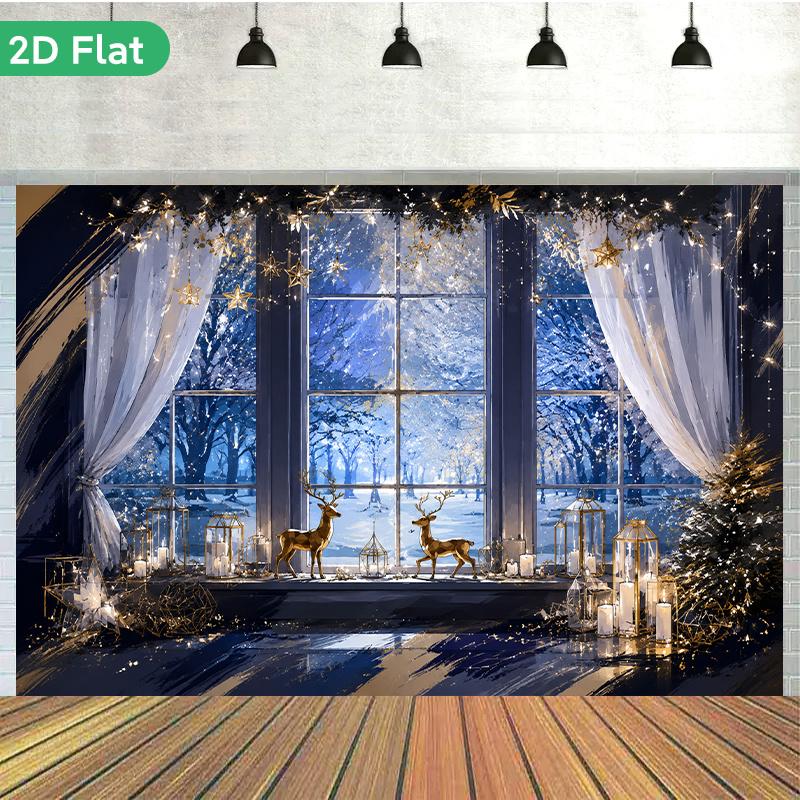 1Pcs Christmas Winter Window Scene Decoration Background Xmas Backdrop Decorations For Photo Studio Photo Booth Party