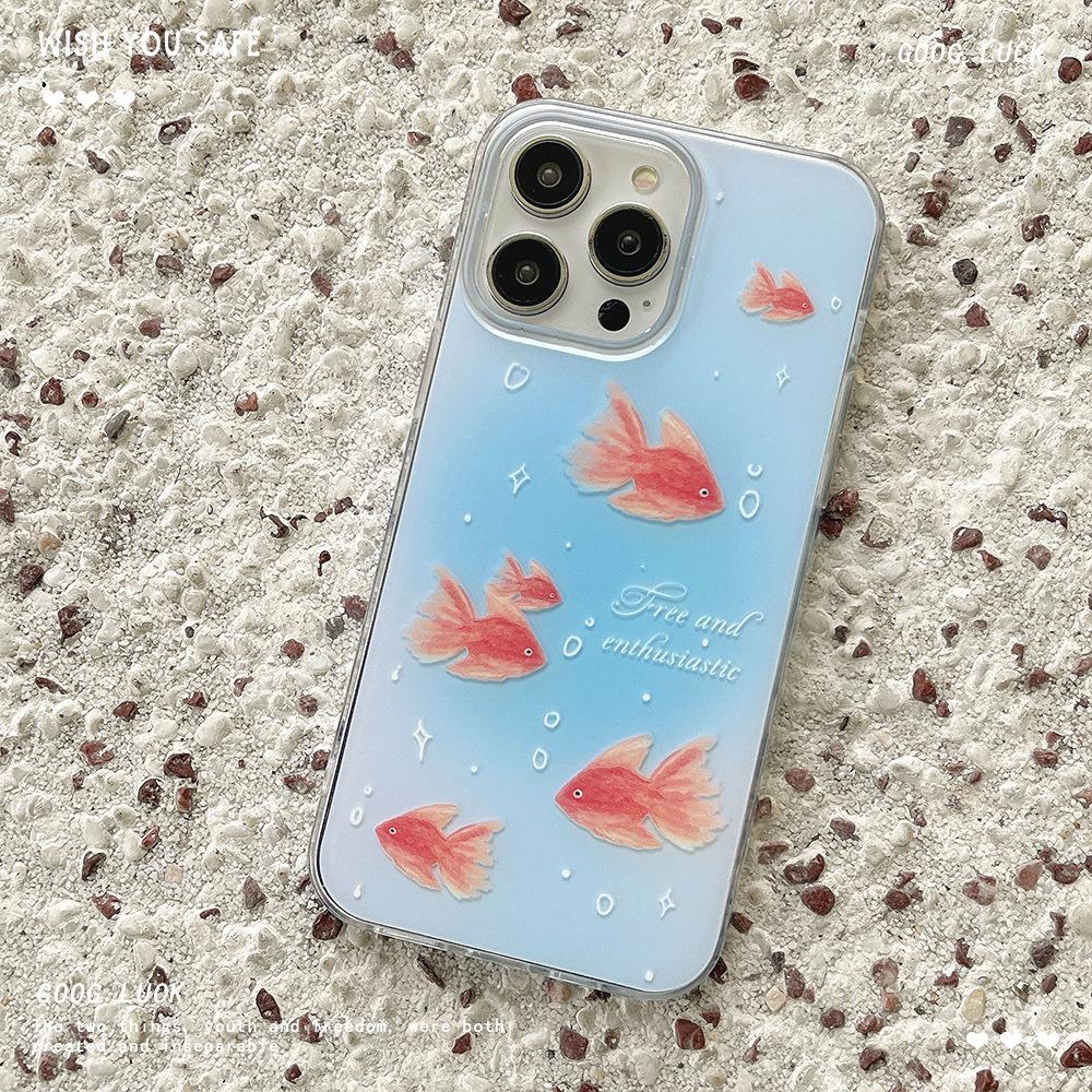 

Summer Goldfish Suitable for Apple 16promax Mobile Phone Case IPhone 14 Large Hole Niche High End 13 Soft Border Apple 16