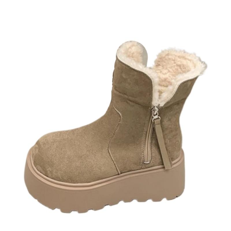 Damskor Päls Plattform Ankel Snöstövlar Flats Mocka Varma Plysch Bomullsskor Kvinna Vinter 2025 Trend Goth Mysiga Halkfria Botas Mujer