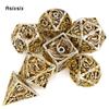 7-teiliges hellgoldenes Drache-Metallwürfel-Drachen-Hohlmetall-Polyeder-Würfelset, geeignet für Rollenspiele, RPG-Brettspiele, Kartenspiele