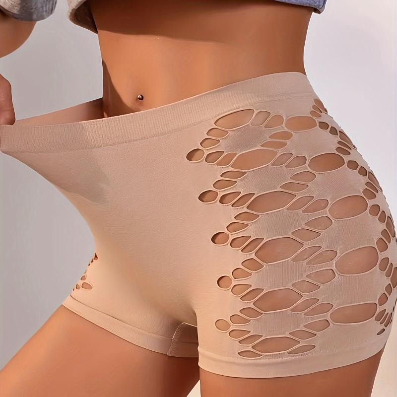 Women's Simple Solid Color Geometric Hollow Boxer Briefs Comfortable and Breathable Women's Underwear