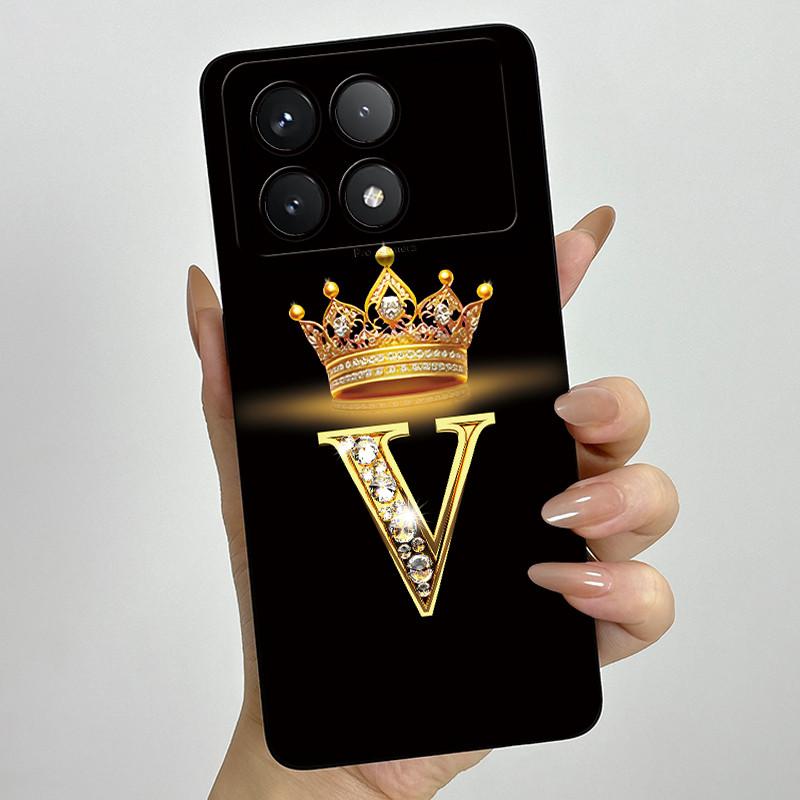 For Xiaomi Poco X6 Pro 5G Fashion Crown Initial Letter Couple Phone Case PocoX6 Pro 5G Soft Silicone TPU Lens Protective Casing