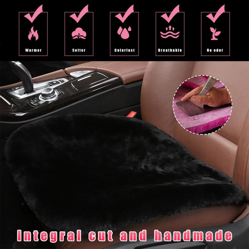 Sheepskin Car Seat Cushion, Comfortable Soft Fur Wool Auto Front Seat Cover, Vehicle Seat Protector Pad For Warm Winter Office Chair, Universal Decor