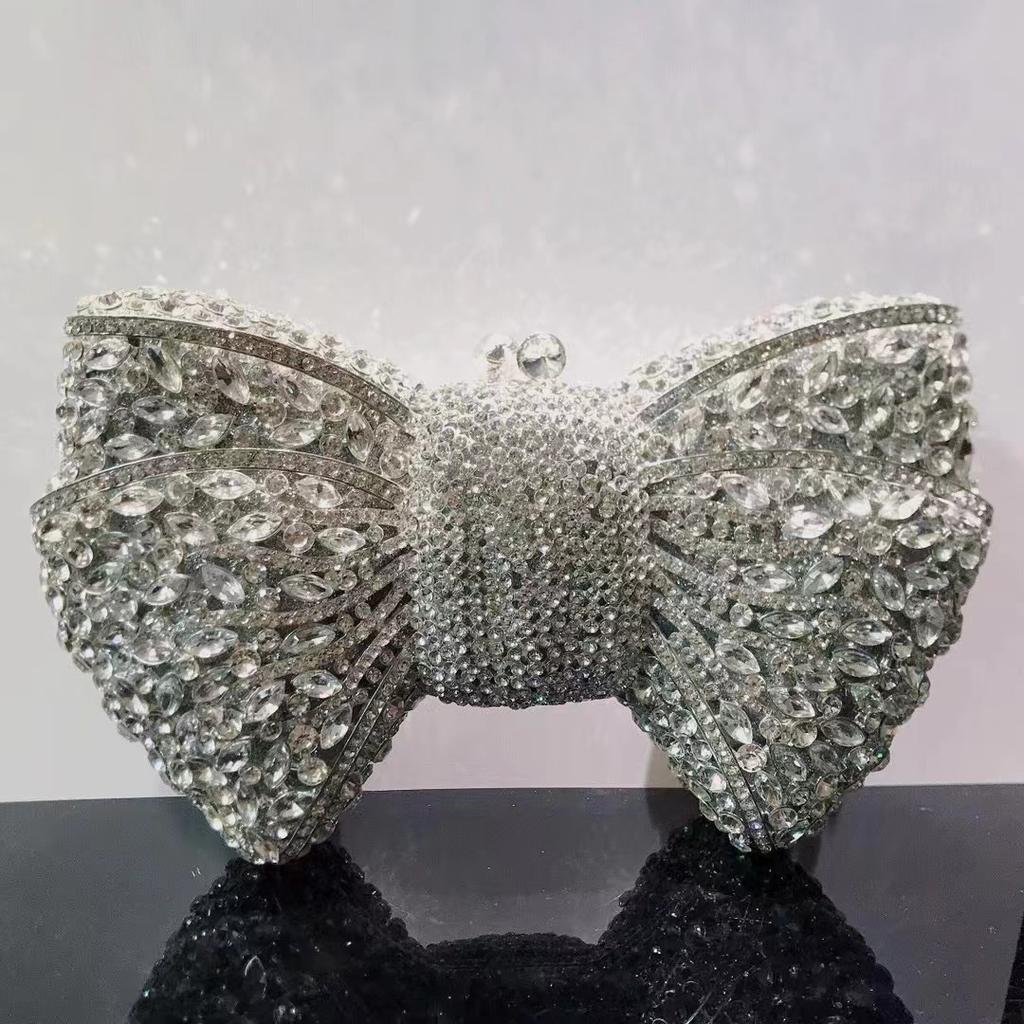 Green Bow Rhinestone Evening Bag Gold Hard Metal Crystal Wedding Handbags Bridal Party Cluches Diamond Women Cocktail Purses