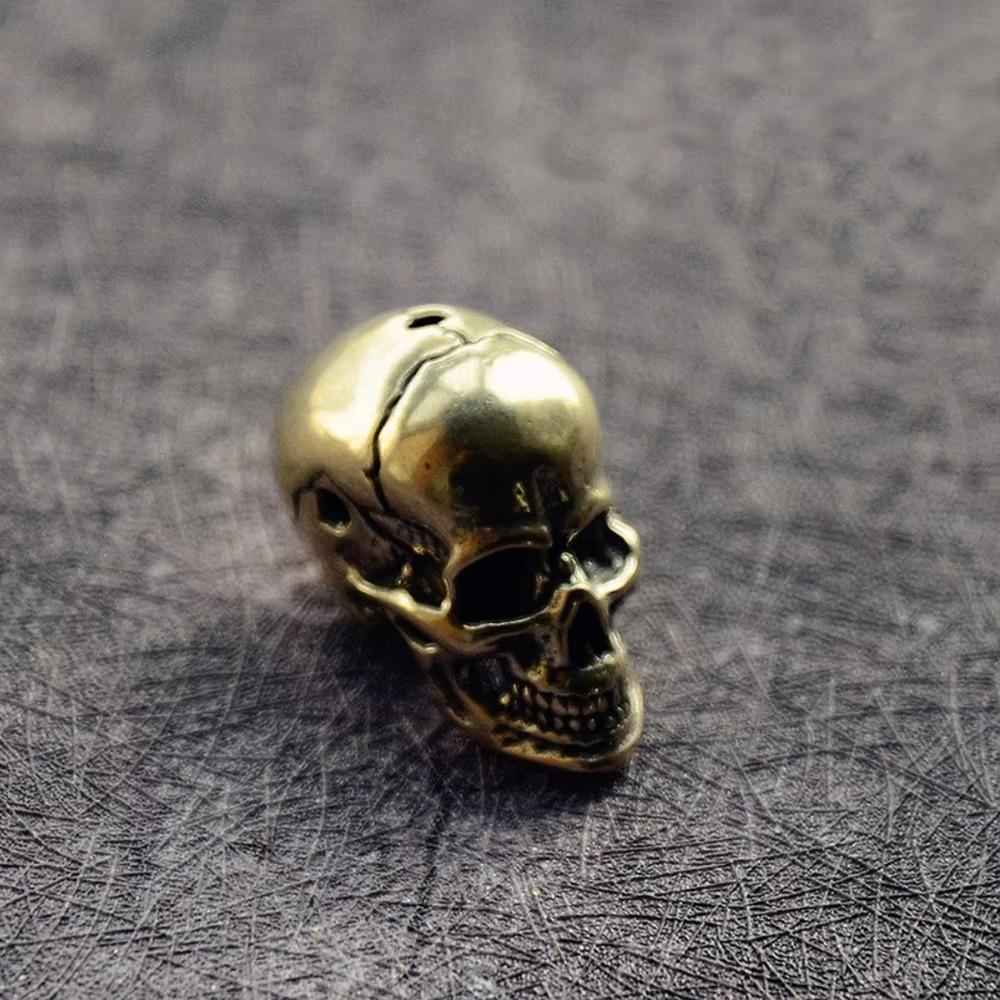 2pcs Retro Brass Skull Statue With Holes Diy Accessories Decor Metal Skeleton Ornament Home Decoration