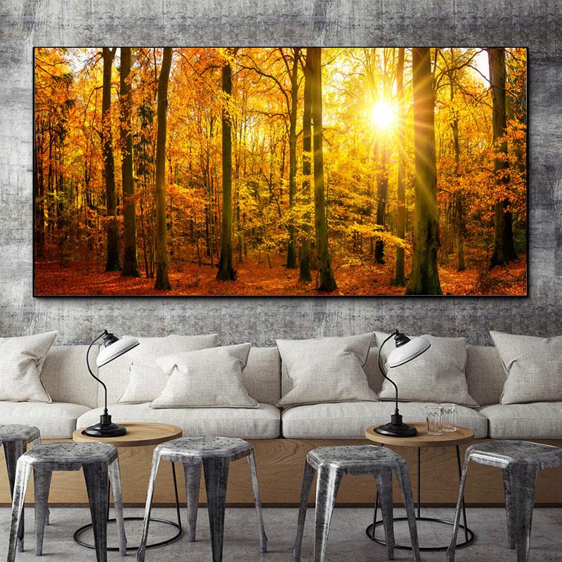Black and White Landscape Posters and Prints Golden Yellow Trees Color Pop Mountain Canvas Painting Wall Picture for Living Room