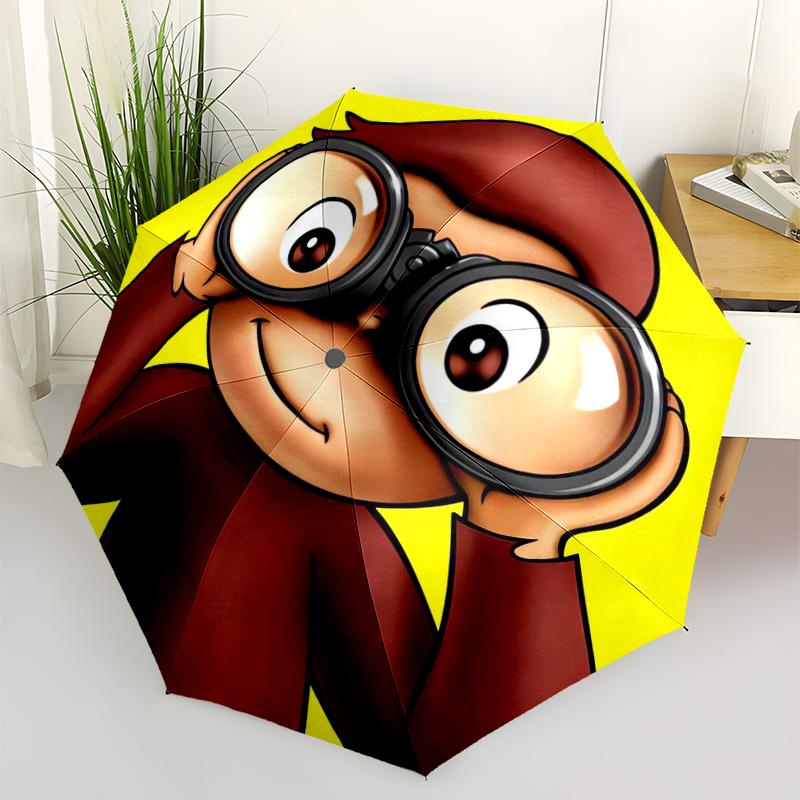Curious George Fashionable Automatic Opening/Closing Folding Umbrella. Portable and Foldable, Ideal for Gift, Travel, and Daily Use.