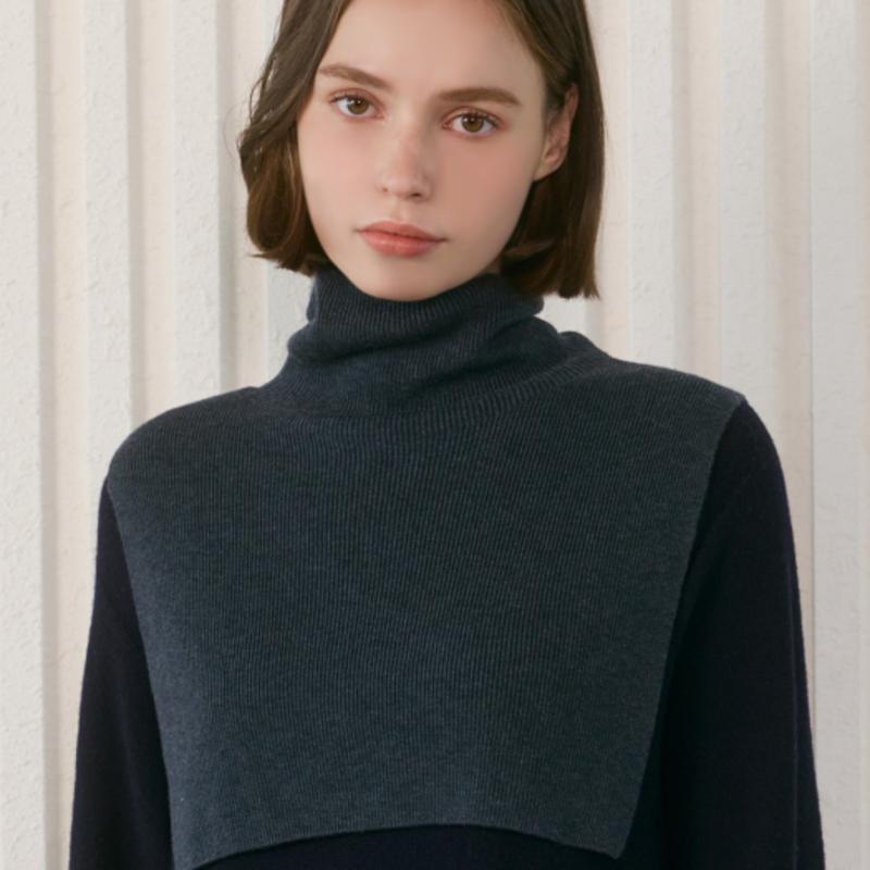 

2NDSKIN Мериносовая шерсть Ложная водолазка NAVY_F