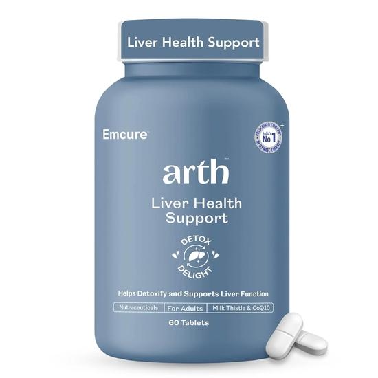 Arth Liver Health Support | Silymarin or Milk Thistle (300mg), CoQ10| Natual Liver Detox & Digestion Support - 60 Veg Liver Detox Tablets