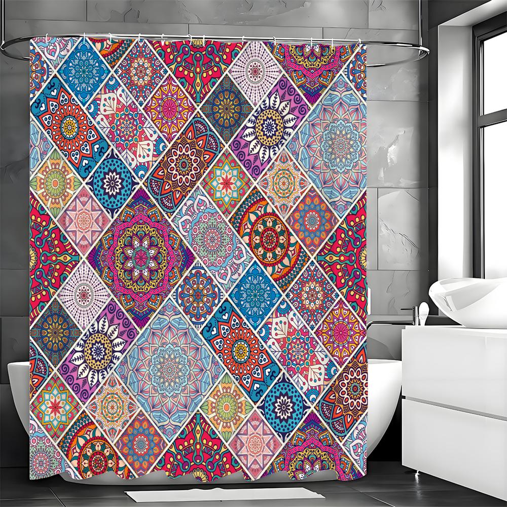 

Baroque Style Colorful Floral Pattern Shower Curtain, Bathroom Decorative Shower Curtain, Waterproof Shower Curtain with Hooks 90*180cm