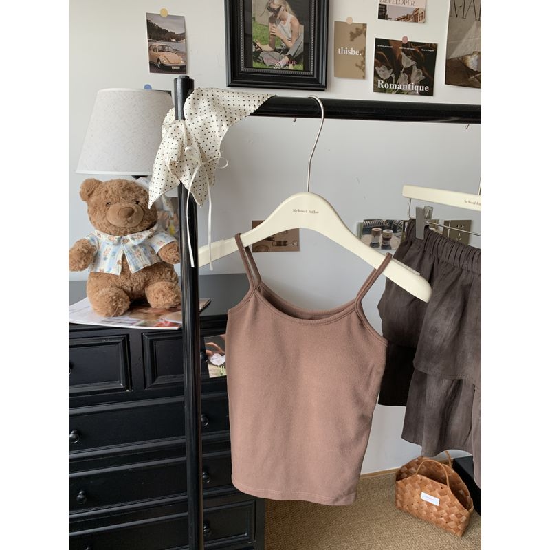 Kumikumi Basic Style Solid Color Sanding Warm Tank Tops Vest Women's Clothing Fall Slim Fit Thin Band Chest Pad Tops