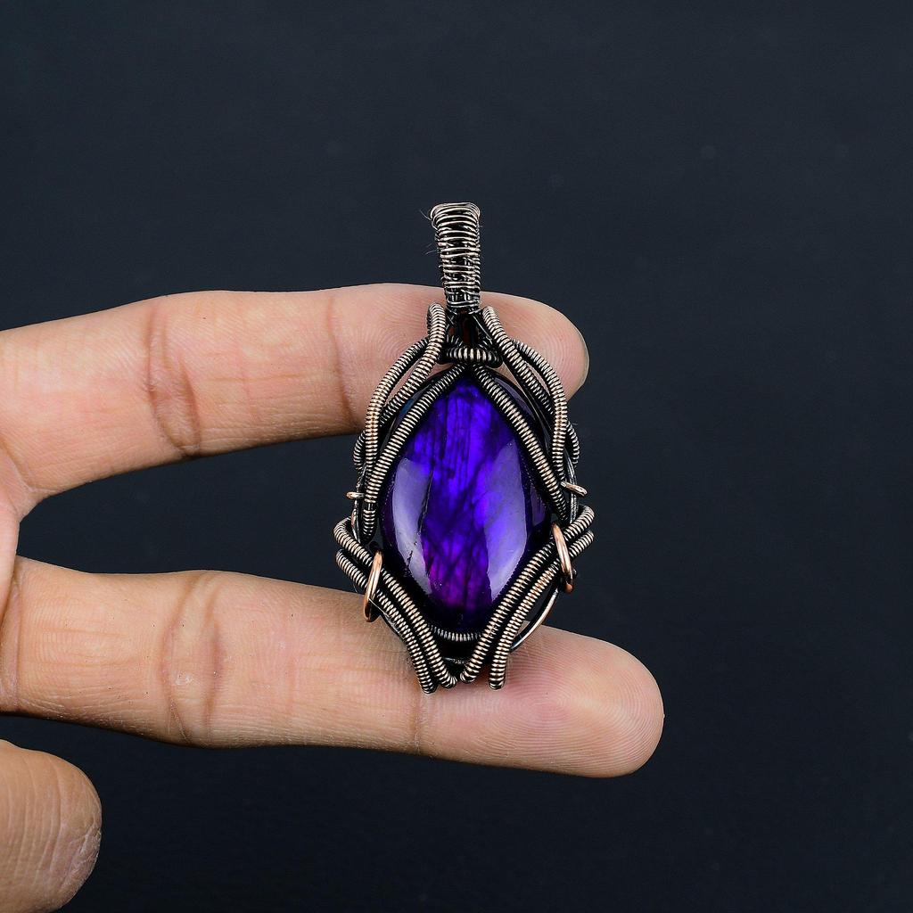 Blue Flash Labradorite Handmade Pendant, Natural Gemstone Jewelry, 999 Copper Wire Wrapped Pendant Jewelry, For Gift