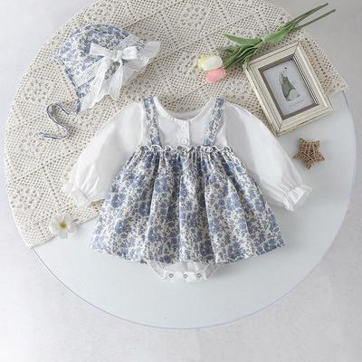 Frühlings- und Herbst-Baby-Blumen-Latzhosenspielanzugkleid - Langarm-Prinzessinnenstil