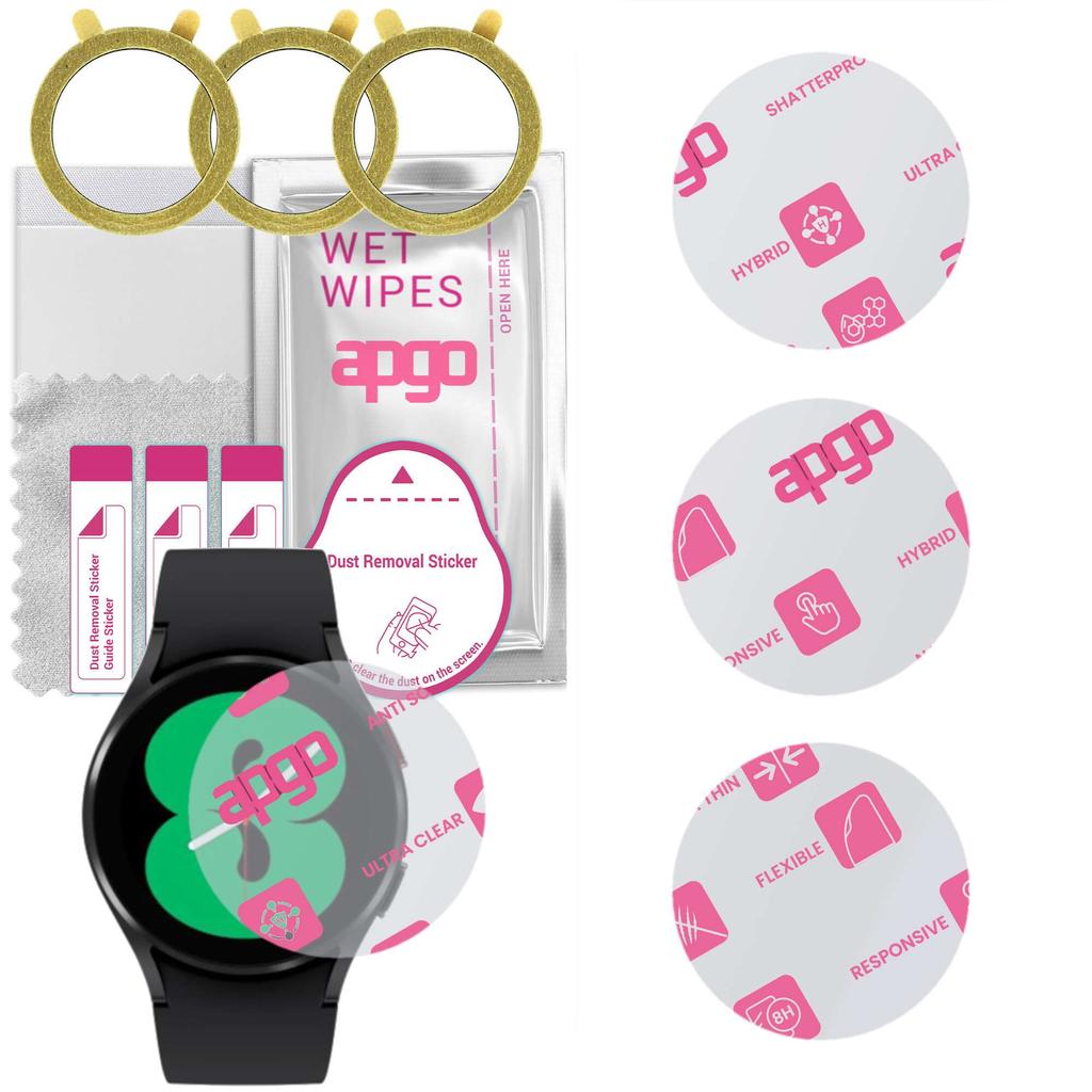 3x apgo Ultra-Clear Hybrid זכוכית מגן תואמת Samsung Galaxy Watch4 40mm, זכוכית ננו גמישה, תחליף נהדר לזכוכית מחוסמת, scr